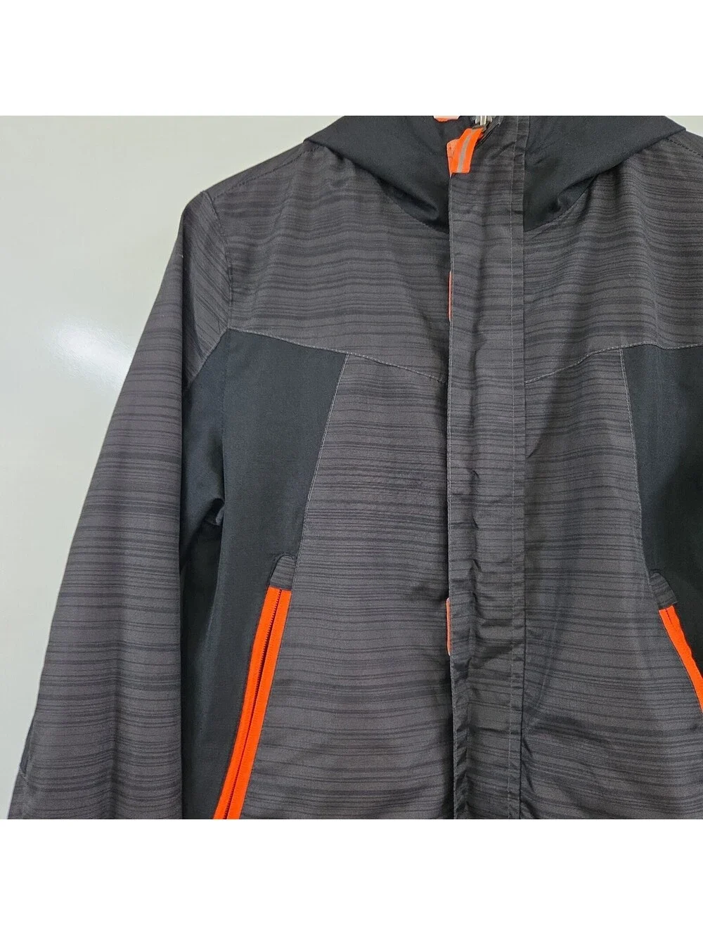 Boys Light Jacket Black Gray Hooded Full Zip With Pockets Size Medium M 8 10